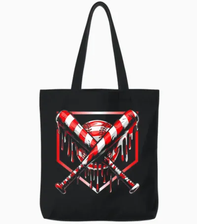 Baseball Candy Cane Christmas Baseball Ice Cream Drip Boys Tote Bags - Black