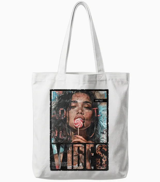 Vintage Girl Magazine Cover Sexy Model Pin-Up T-Shirt, Black Tote Bags in White
