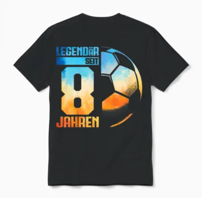 Kids 8th Birthday Retro Football Player 8 Years Boy Kids T-Shirt, Black Unisex T-Shirt - Black