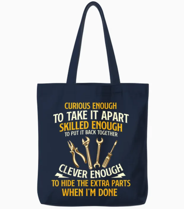 Curious Enough to Take It Apart - Car Guy Auto Mechanic Tote Bags in Navy