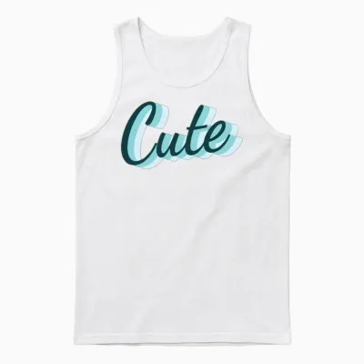 Teal 3d Cute Script Unisex Tank Top - White