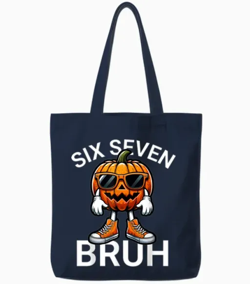 67 Halloween Funny Six Seven Meme Brainrot Pumpkin Kids Bruh Tote Bags - Navy