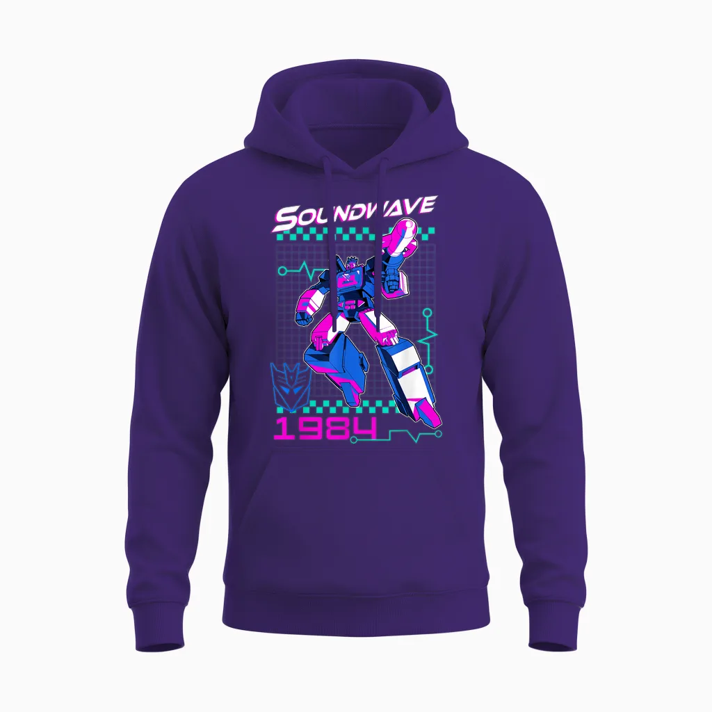 Transformers Soundwave 1984 Retro Grid Logo Unisex-Adults T-Shirt - Black - Small Unisex Hoodie in Purple