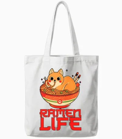 Ramen Life Cat Tote Bags - White