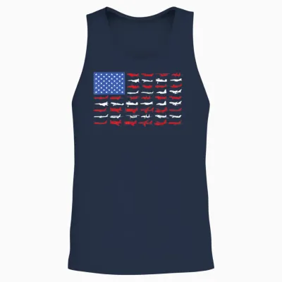 Pilot Airplane American Flag Plane Aviation Short Sleeve Unisex Tank Top - Navy