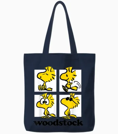 Peanuts - Woodstock Grid Tote Bags - Navy