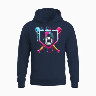 8th Birthday Boys Baseball Ice Cream Drip Boys Baseball Unisex Hoodie - Navy