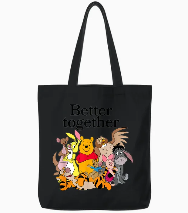 Disney Winnie the Pooh Better Together Friends Group Shot Tote Bags in Black