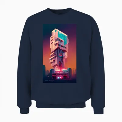 Building Cyberpunk Art by 80kingz & Keyokonawa Unisex Sweatshirt - Navy