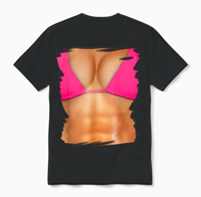 Fake Bauchmuskelshirt Bikini Body Muscle Six Pack Fake Big Boobs Unisex T-Shirt in Black