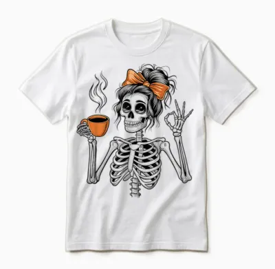 Halloween Skeleton Messy Bun Coffee Funny Costume Mom Women Unisex T-Shirt - White