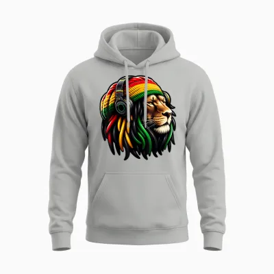 Jamaican Reggae Lion by Judah Rastafarian Lion Unisex Hoodie - Ash