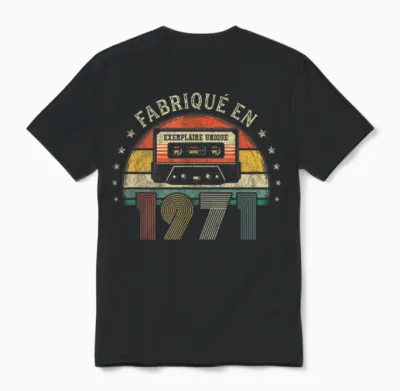 Fabriqué En 1971 Vintage Cassette - Cadeau Anniversaire 1971 Unisex T-Shirt - Black