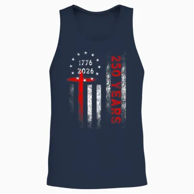 Flag Cross 250 Years Faith and Freedom Flag Cross Unisex Tank Top - Navy