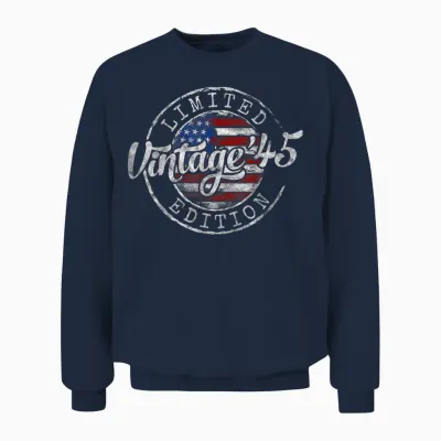 Vintage 1945 80th Birthday Gifts for Men Women 80 Year Old Unisex Sweatshirt - Navy