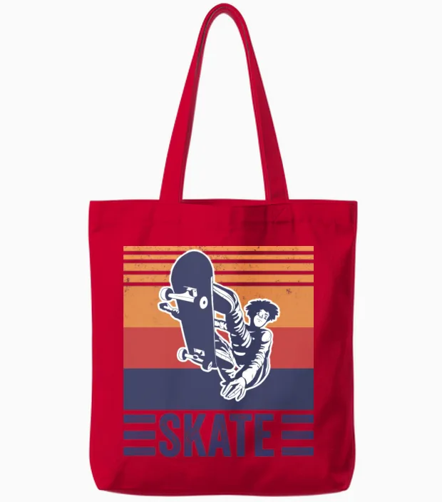 Skateboard Skate Skateboarder Retro Tote Bags in Red