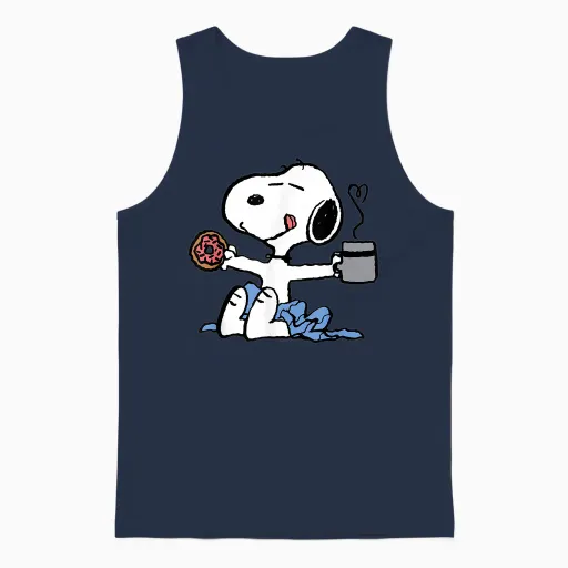 Peanuts - Donut Coffee Snoopy Unisex Tank Top - Navy