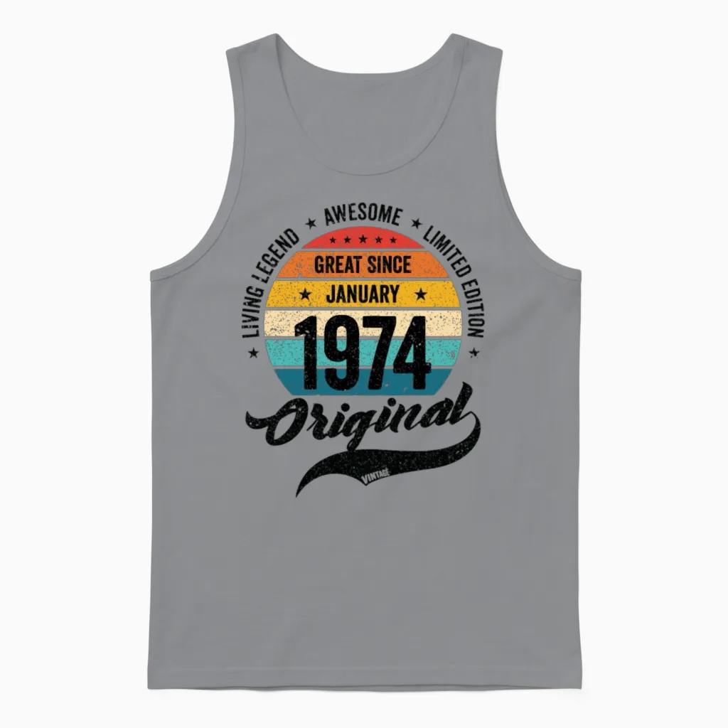 Retro 50 Years January 1974 Birthday Vintage Bday Unisex Tank Top in Sport Grey