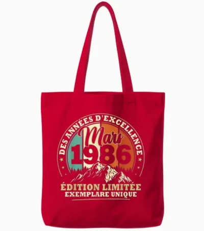 Vintage Mars 1986 Cadeau Anniversaire 40 Ans Hommes Femmes Tote Bags - Red