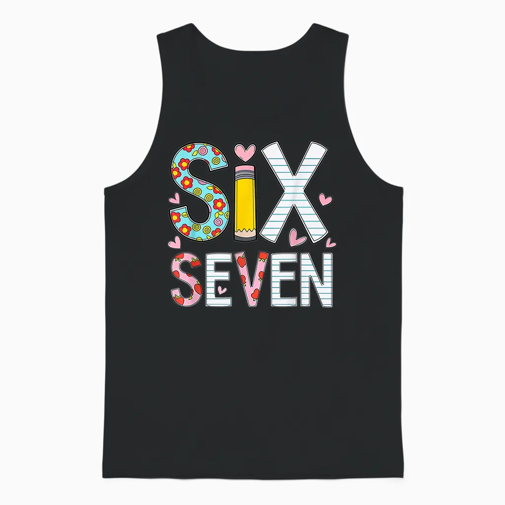 Funny Six Seven 6 7 Meme Teacher Design for Men Women Girls Unisex Tank Top in Black