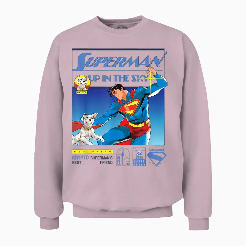 Superman (2025) Up in the Sky Featuring Krypto Unisex Sweatshirt in Light Pink