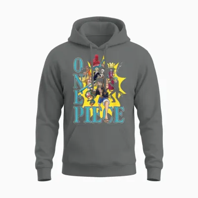 One Piece Anime Group Photo Burst Character Collage Unisex Hoodie - Graphite Heather