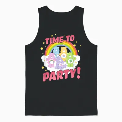 Care Bears Birthday Let's Party Vintage Rainbow Holiday Logo T-Shirt, Grey, S Unisex Tank Top - Black