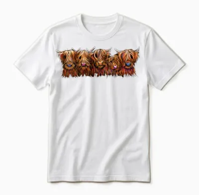 Scottish Highland Cows the Hairy Bunch of Coos Unisex T-Shirt - White