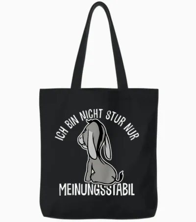 Esel Lustiger Spruch Witzig Stur Ich Bin Nicht Stur Ich Bin Meinungsstabil Esel Stur T-Shirt Schwarz Klein Klassisches Cartoon Kurzarm Tote Bags - Black