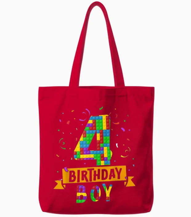 Geburtstag Junge Bausteine 4 Jahre Alt Tote Bags in Red