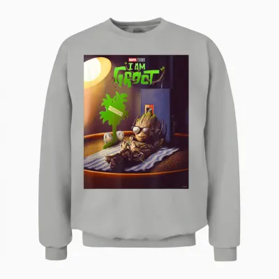 Marvel Studios I Am Groot Poster T-Shirt, Black Unisex Sweatshirt - Ash
