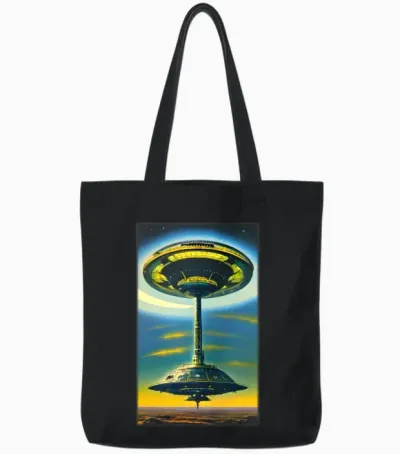 Ufo Retro Visitors Tote Bags - Black