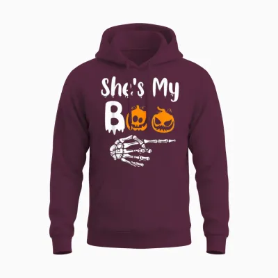 She's My Boo Matching Halloween Pajama Couples He's My Boo Unisex Hoodie - Maroon