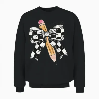 Back to School Hello Fifth Grade Teacher Coquette Pencil Bow Unisex Sweatshirt - Black