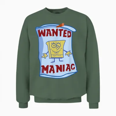 Mademark X Spongebob Squarepants - Spongebob Squarepants - Wanted: Maniac Unisex Sweatshirt - Military Green