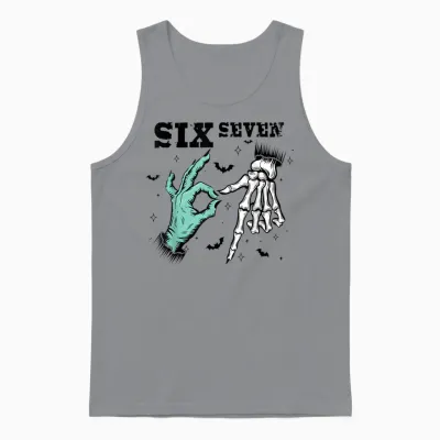 Funny 67 Meme Spooky Skeleton Six Seven Gen Alpha Slang Unisex Tank Top - Sport Grey