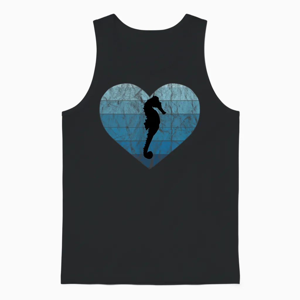 Ich Liebe Seepferdchen Fan Vintage Retro Meer Ozean Aquarium Unisex Tank Top in Black