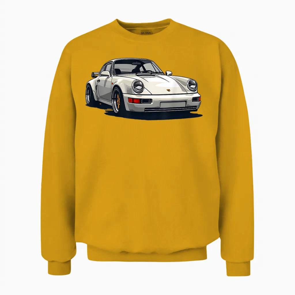 911 Retro Vintage 964 Turbo Car Classic Automotive Track T-Shirt - Black, Small, Unisex-Adults, Short Sleeve, Unisex Sweatshirt in Gold