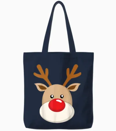 Cute Reindeer Rudolph Red Nose Christmas Antlers Tote Bags - Navy