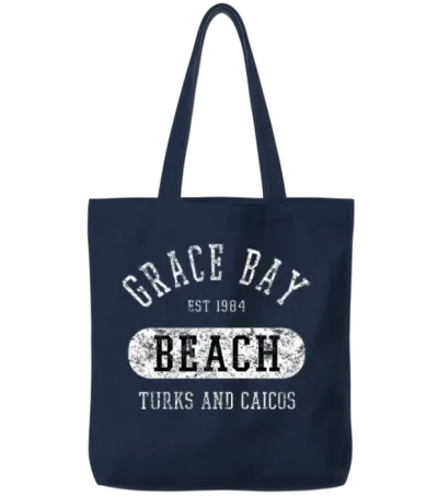 College Style Grace Bay Turks Caicos Distressed Tote Bags - Navy
