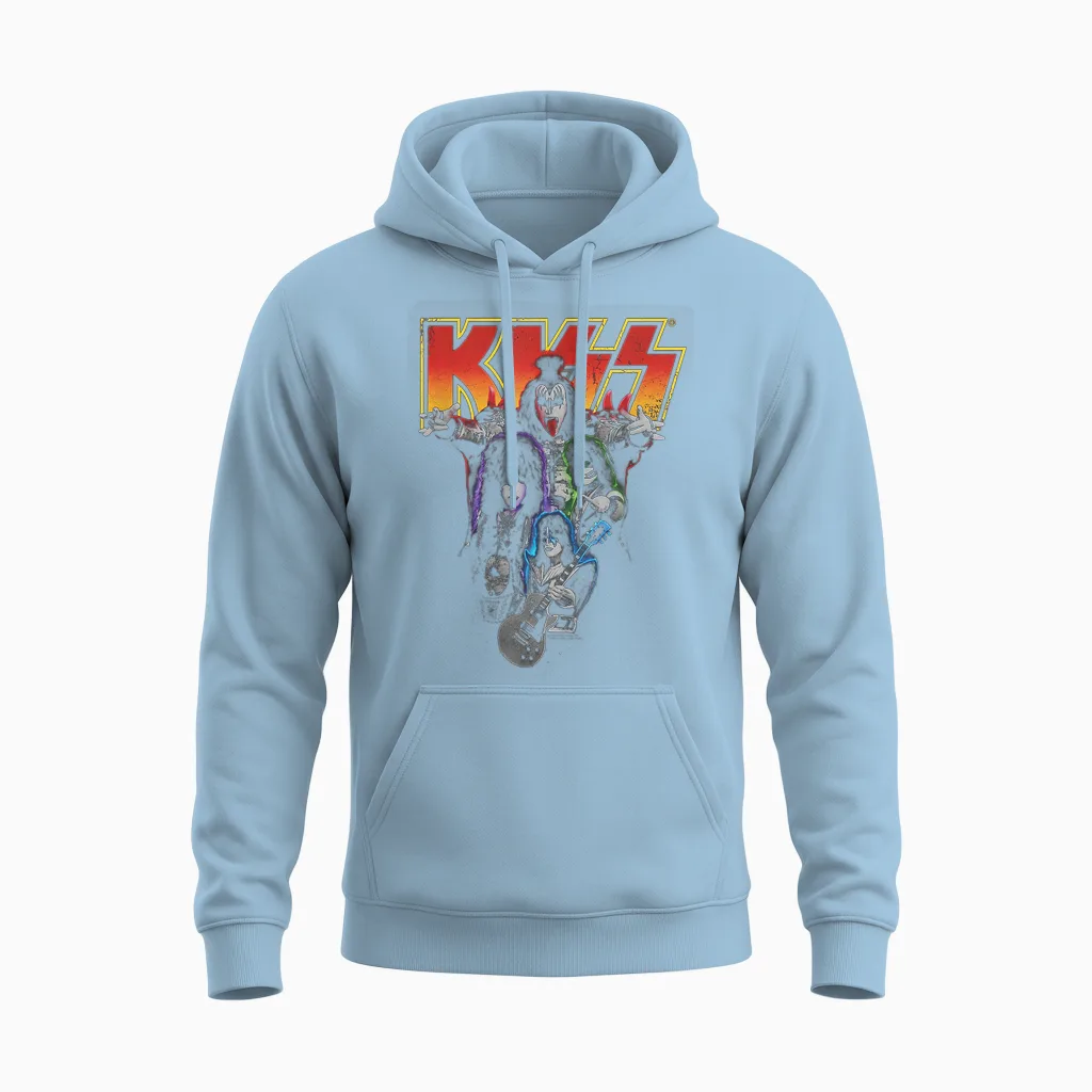 Kiss Hard Rock Music Band Neon Band by Rock off T-Shirt, Black Unisex Hoodie in Light Blue