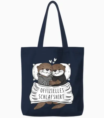 Official Sleep Shirt Cute Otter Couple Sleep T-Shirt, Black Tote Bags - Navy