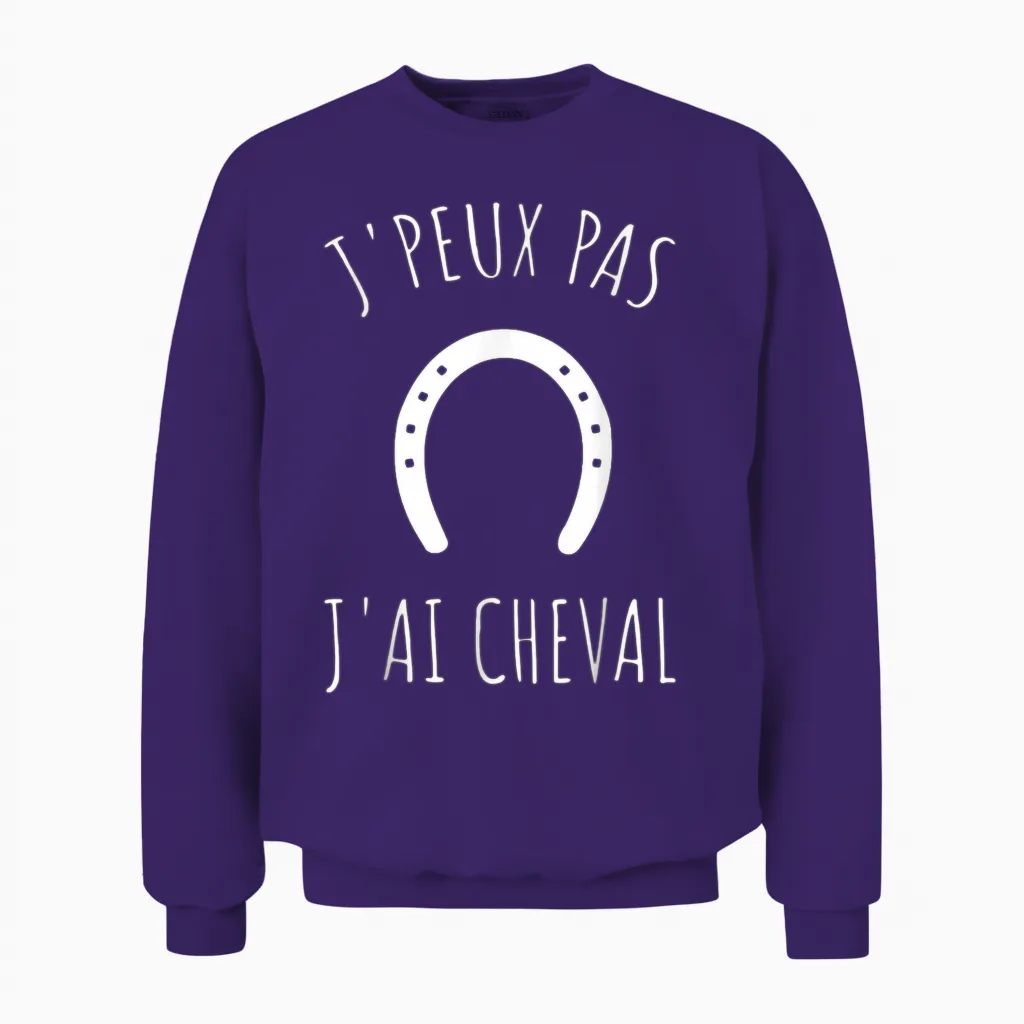 Je Peux Pas J'ai Cheval Humour T-Shirt, Black, S Unisex Sweatshirt in Purple