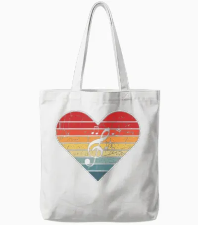 Music Heart Vitage Retro Tote Bags - White