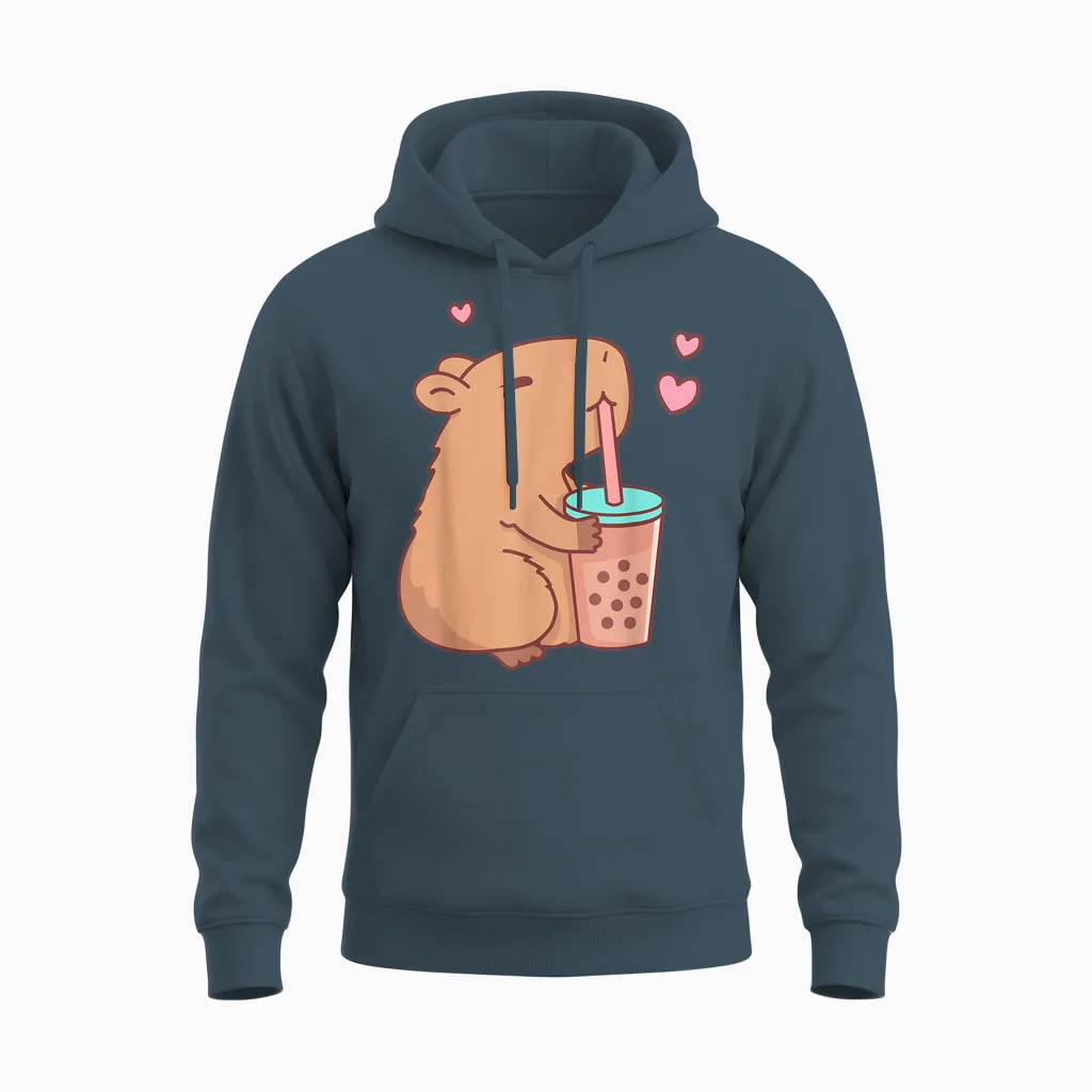 Funny Capybara Bubble Tea Animal Lovers Rodent Capyboba T-Shirt, Black Unisex Hoodie in Dark Heather