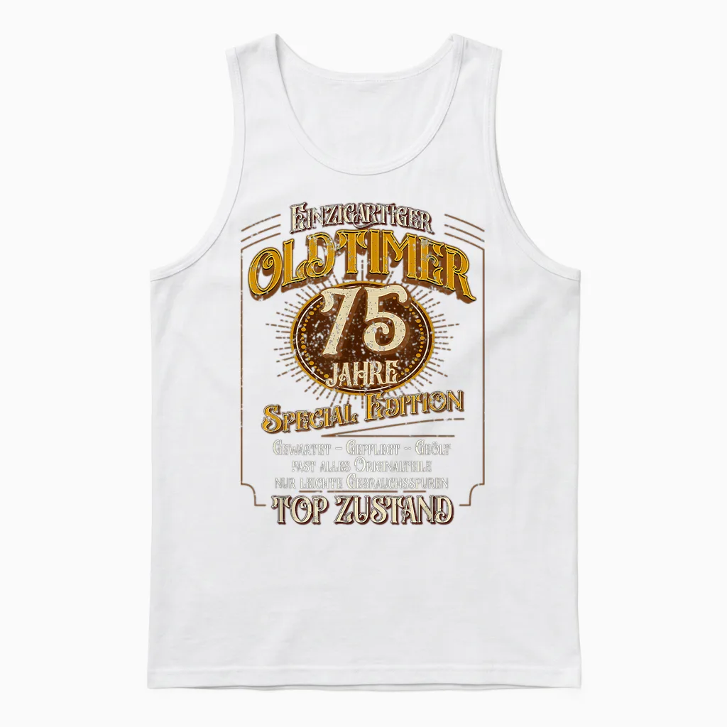 Vintage 75th Birthday Man 75 Years Unique Vintage Car T-Shirt, Black Unisex Tank Top in White
