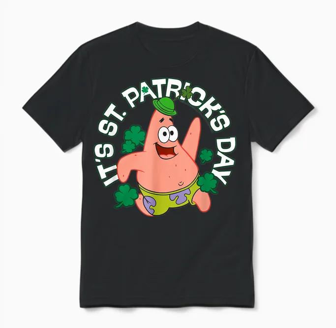 Spongebob Squarepants It's St Patrick's Day T-Shirt, Black Unisex T-Shirt in Black