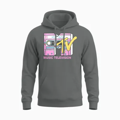 Mtv Retro Neon Mix Tape Vintage Cassette Sketch Logo T-Shirt, Black, S Unisex Hoodie - Graphite Heather