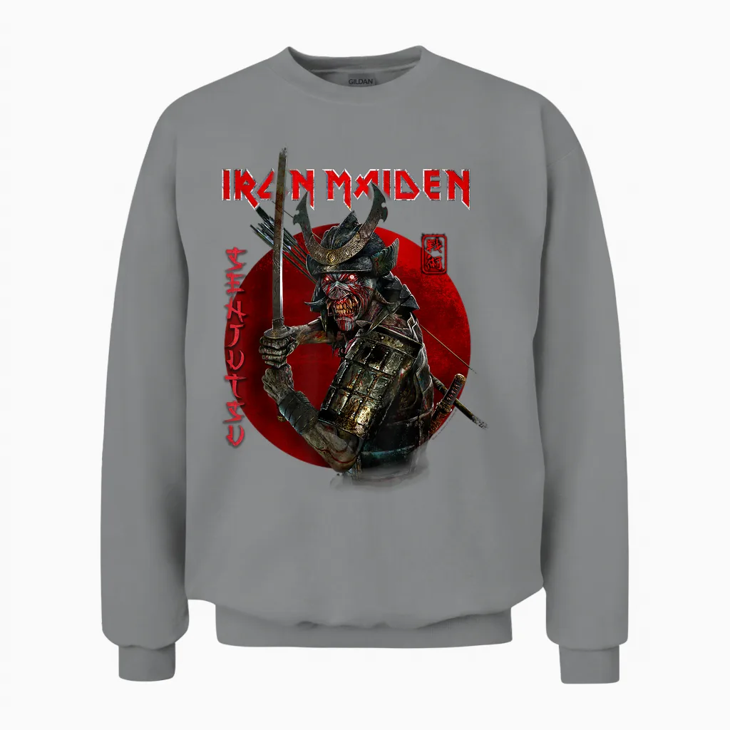 Iron Maiden Circle Red Senjutsu Eddie Unisex Sweatshirt in Sport Grey