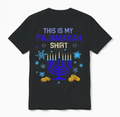 Pajamakka Shirt | Funny Hanukkah Pajamas Menorah Unisex T-Shirt - Black